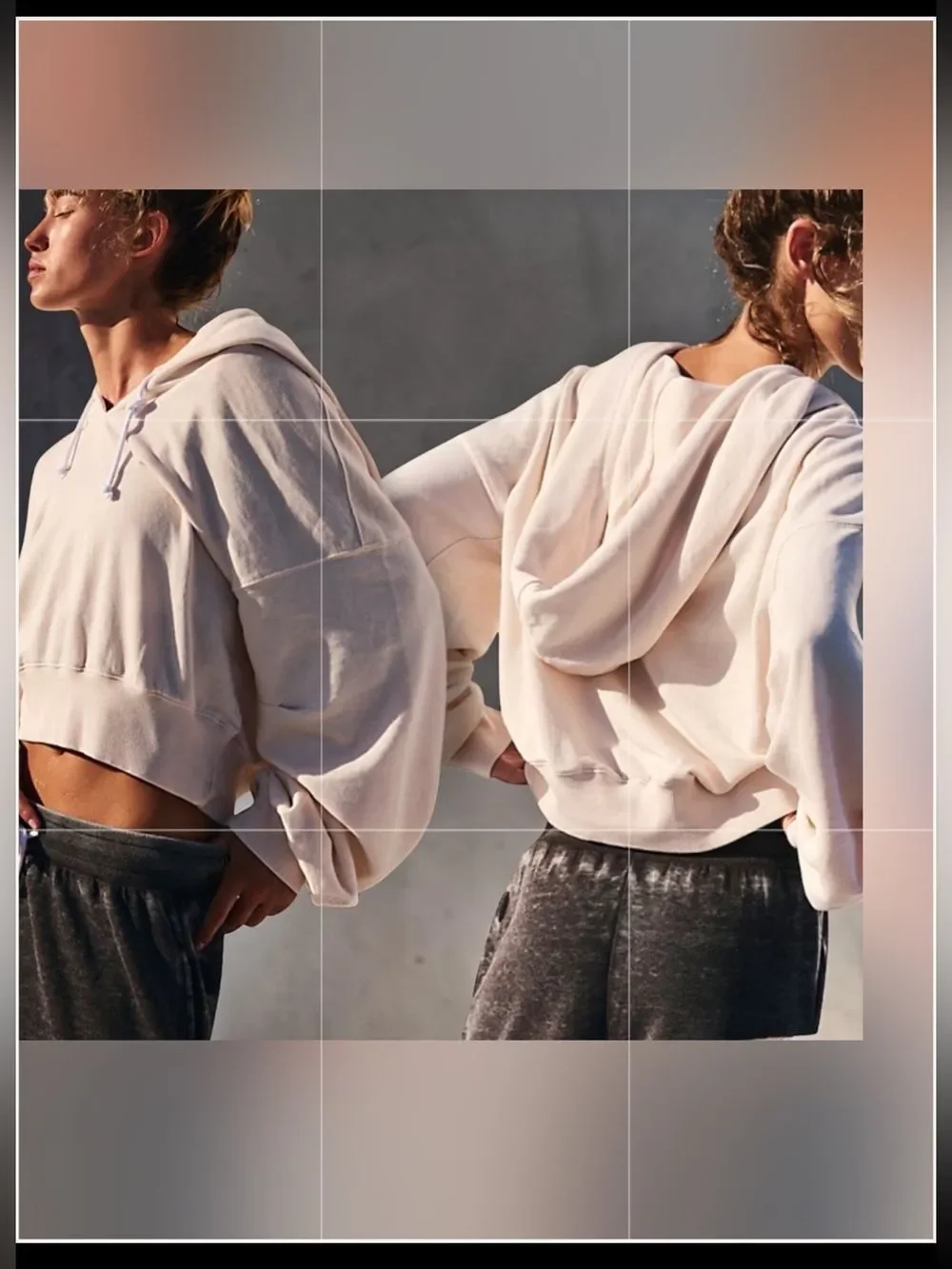 Free People Playbook Off-White Sweatshirt “Cream/Tofu” Baggie Semi-Crop Hoodie